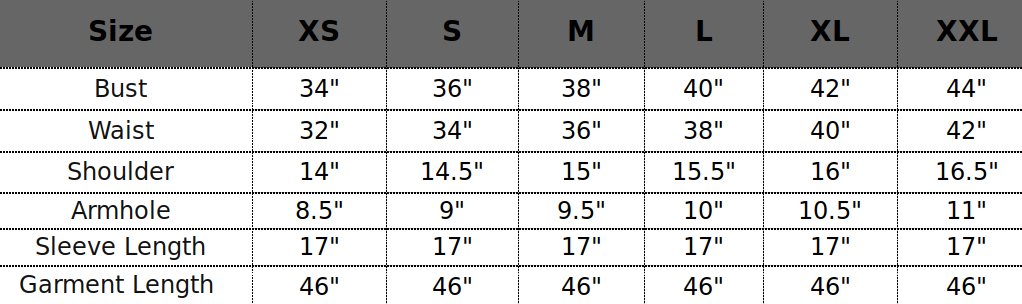 SIZE CHART {Top/Kurti/Tunic/Dresses}