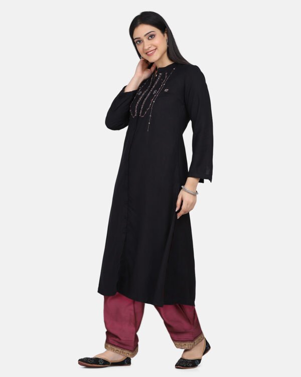 IMG_0139 Black Hand Embroidered Viscose Dobby Kurta