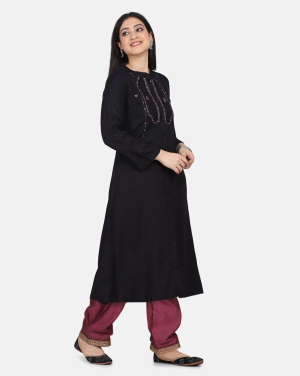 IMG_0141 Black Hand Embroidered Viscose Dobby Kurta