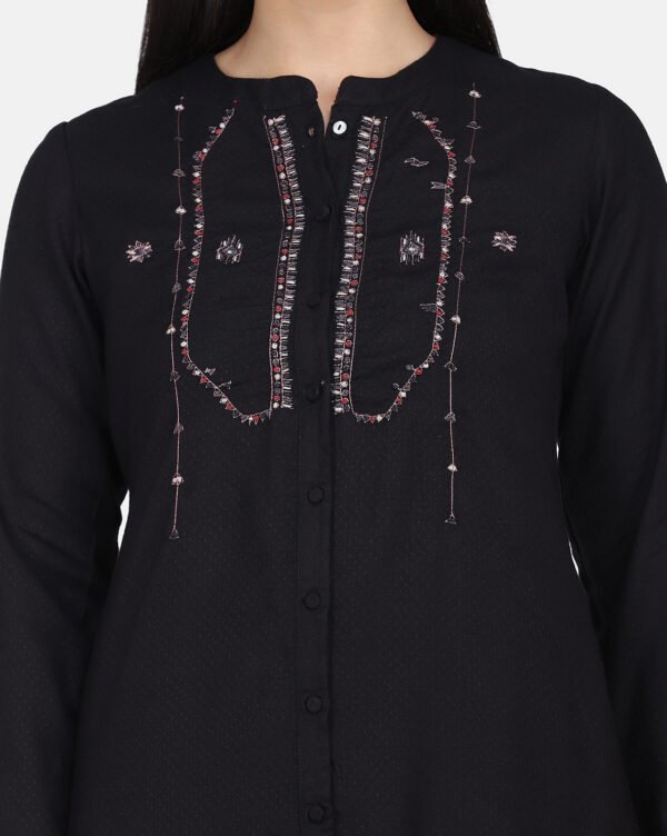 IMG_0142 Black Hand Embroidered Viscose Dobby Kurta
