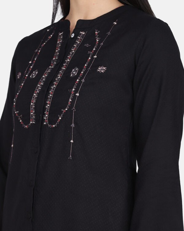IMG_0143 Black Hand Embroidered Viscose Dobby Kurta