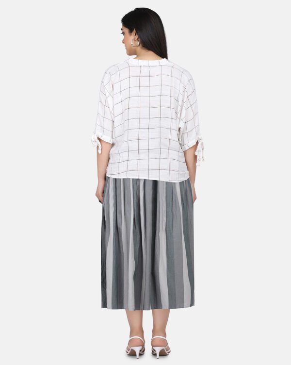 Checkred Cotton Linen High Low Top With Delicate Floral Hand Embroidery