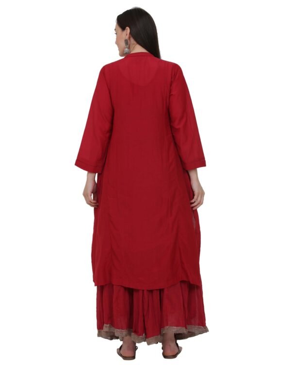 Red Cotton Silk Kurta With Delicate Zardozi Hand Embroidery On Yoke