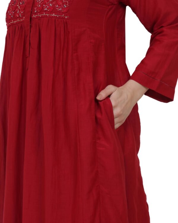 Red Cotton Silk Kurta With Delicate Zardozi Hand Embroidery On Yoke