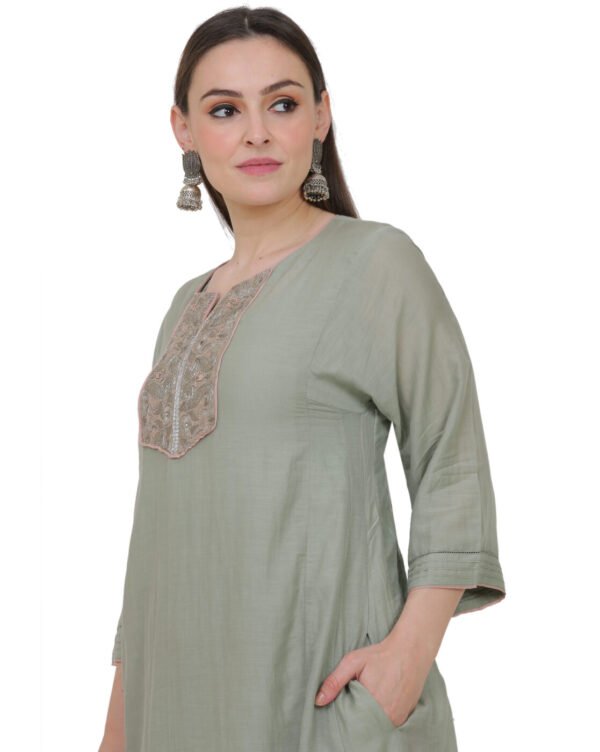 Cotton Silk Hand Thread Embroidered Kurta,Cotton Silk All Over Hand Thread Embroidered Dupatta,Cotton Dobby Crikled Skirt With Tissue Border(Set Of 3)