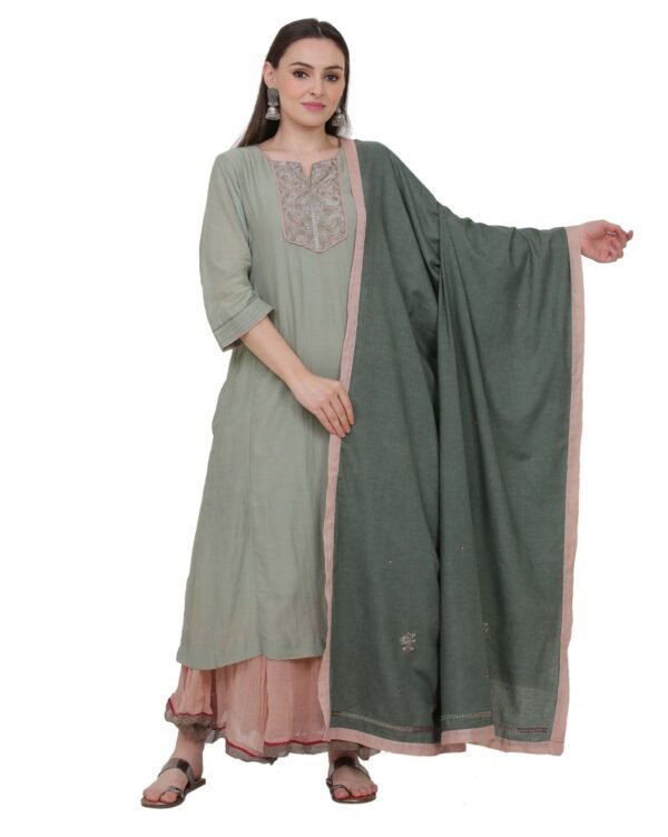 X90A7783 Cotton Silk All Over Hand Thread Embroidered Dupatta (Free Size)