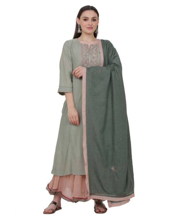 X90A7785 Cotton Silk All Over Hand Thread Embroidered Dupatta (Free Size)