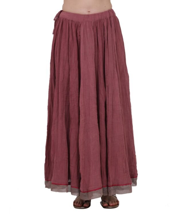 Old Rose Mulmul Crinkle Skirt With Zari Lace (Free Size)