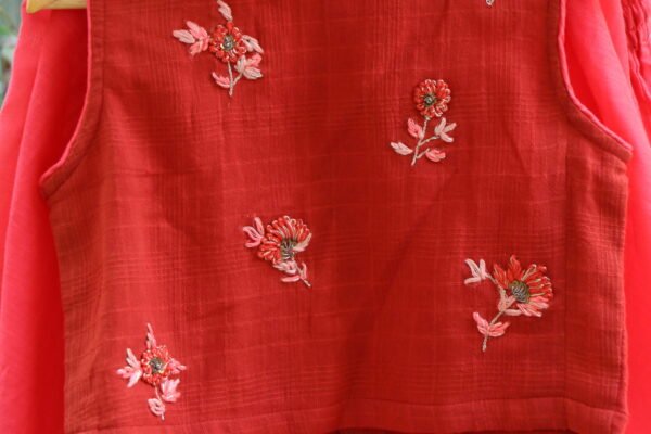 HAND EMBROIDERED COTTON DOBBY TOP, COTTON SILK SKIRT WITH LACE,HAND EMBROIDERED COTTON SILK DUPATTA WITH LACE