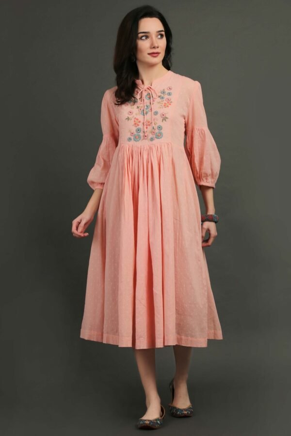 IMG_0827 Coral Hand Embroidered Dobby Dress