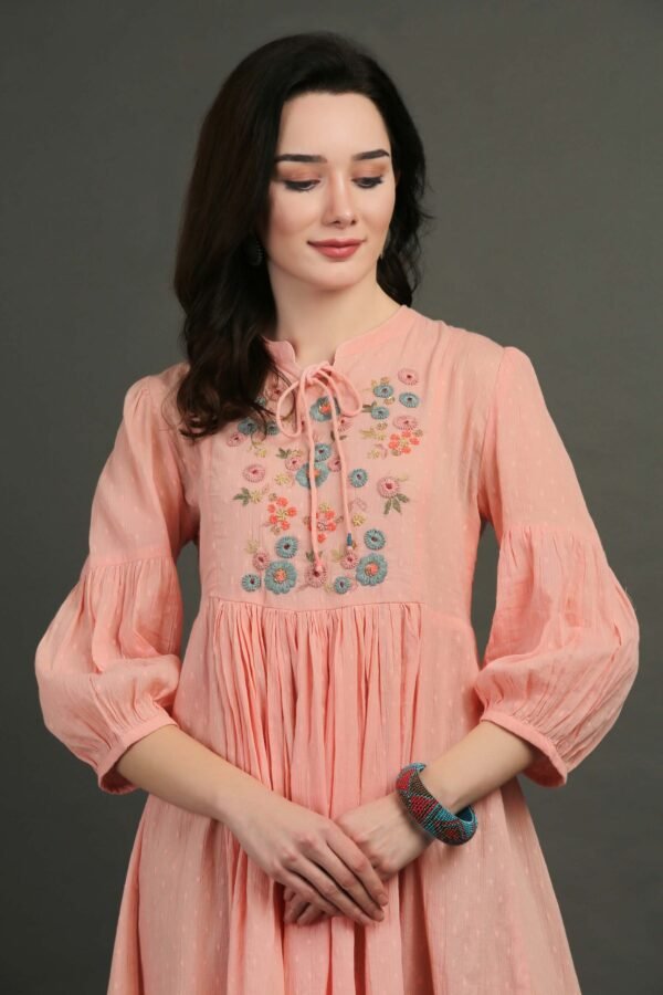 IMG_0828 Coral Hand Embroidered Dobby Dress