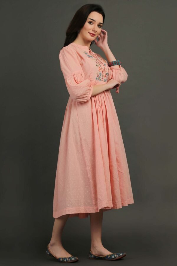 IMG_0831 Coral Hand Embroidered Dobby Dress