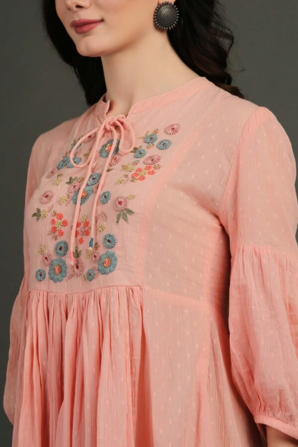 IMG_0834 Coral Hand Embroidered Dobby Dress