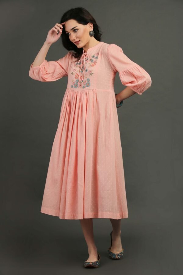 IMG_0839 Coral Hand Embroidered Dobby Dress