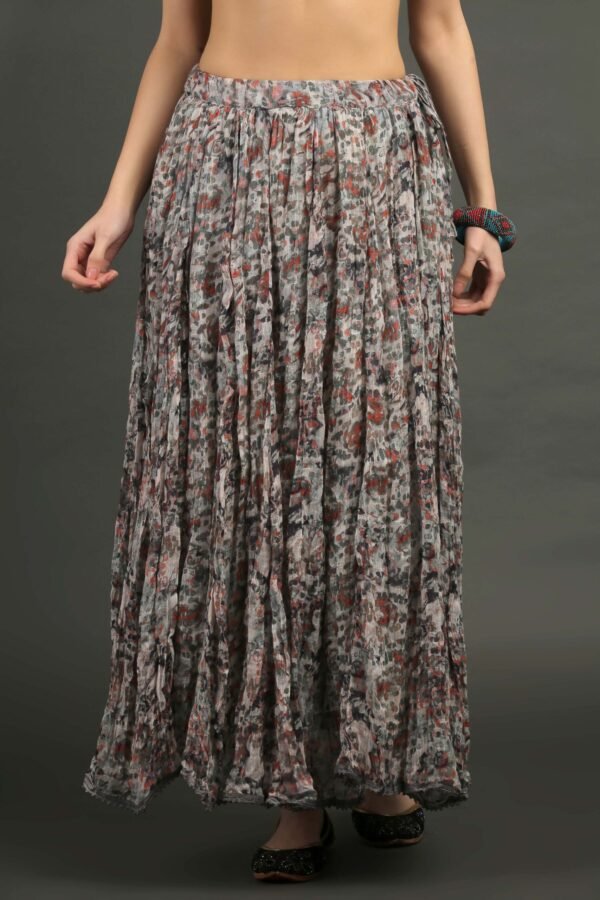 Cotton Slub Printed Crinkled Skirt With Lave Detailing