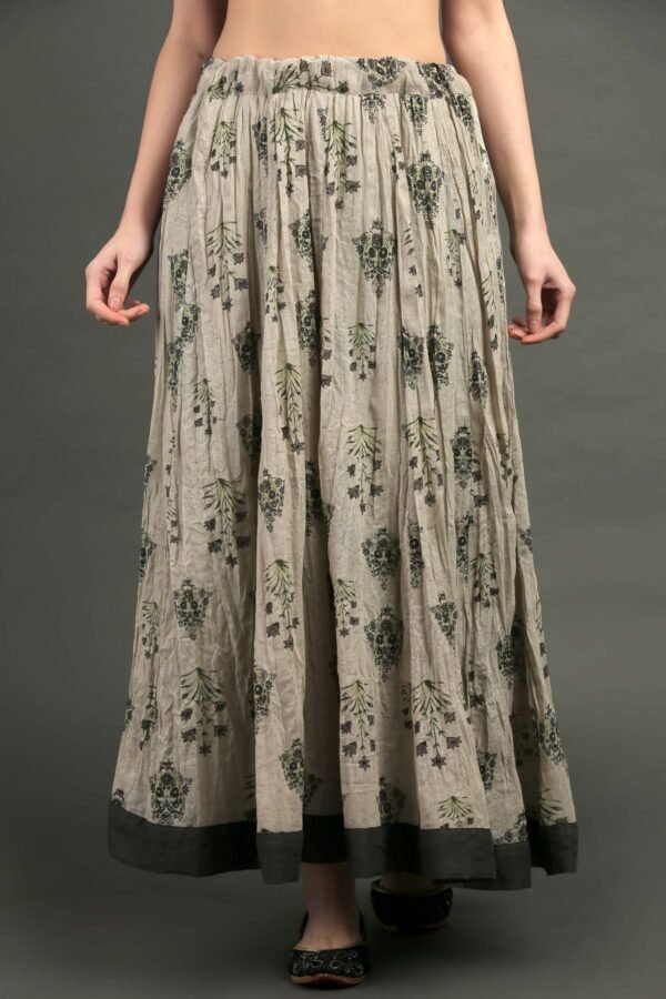 Prined Cotton Crinkled Skirt With Pain Border