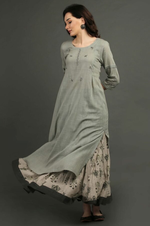 Cotton Slub Hand Embroidered Kurta