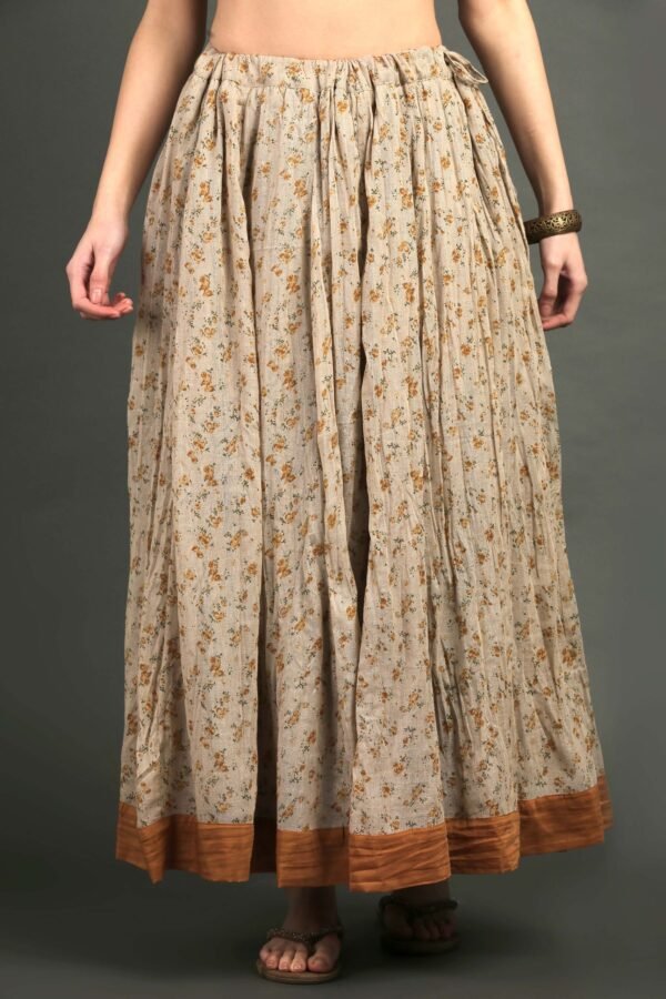 Golden Chanderi Hand Embroidered Kurta With Prined Cotton Crinkled Skirt (Set Of 2)