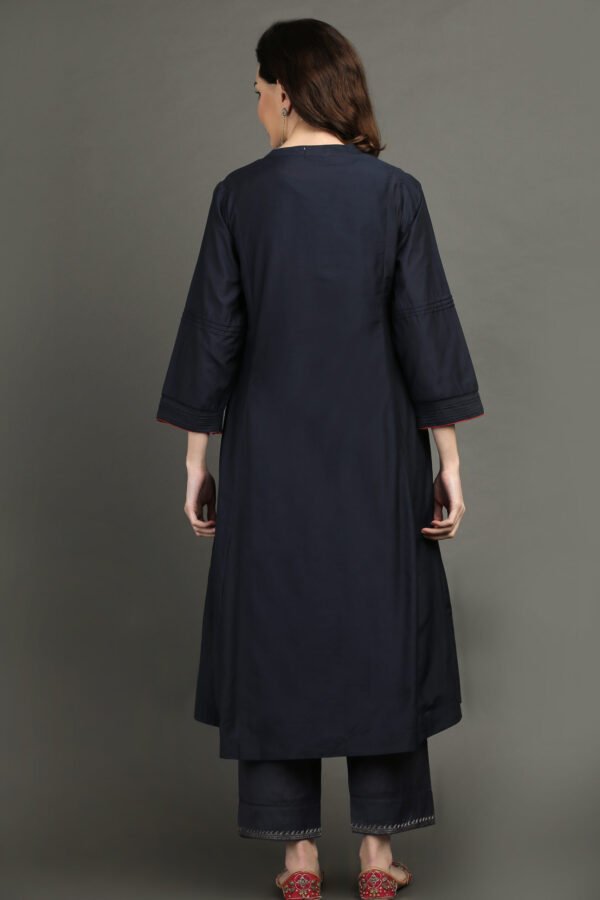 Delicate Zardozi Hand Embroidered Cotton Silk Navy A Line Kurta