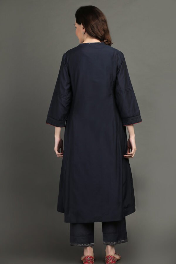 Delicate Zardozi Hand Embroidered Cotton Silk Navy A Line Kurta