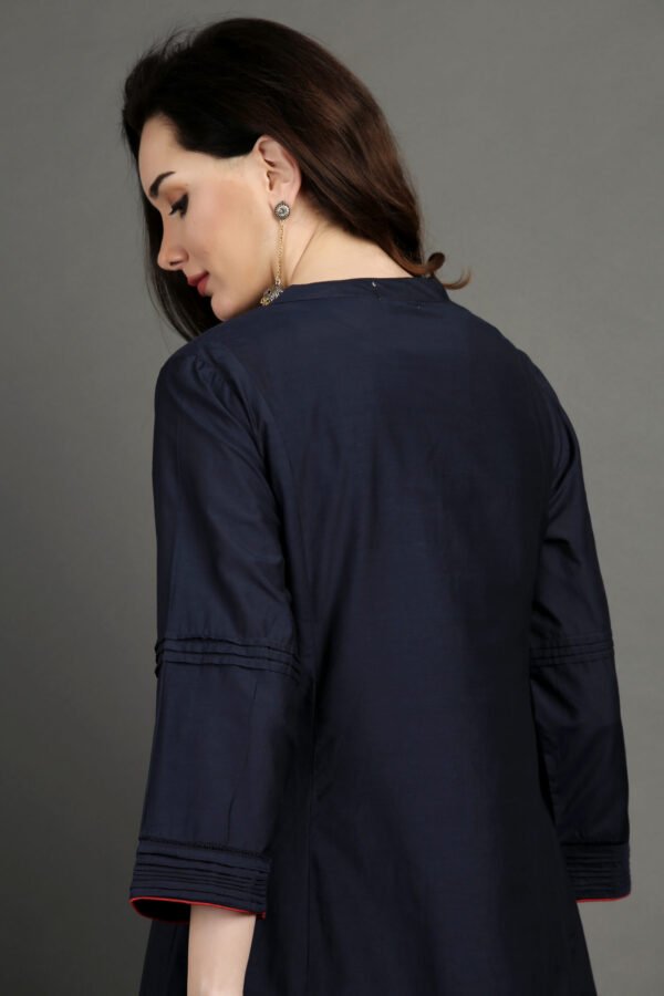 Delicate Zardozi Hand Embroidered Cotton Silk Navy A Line Kurta