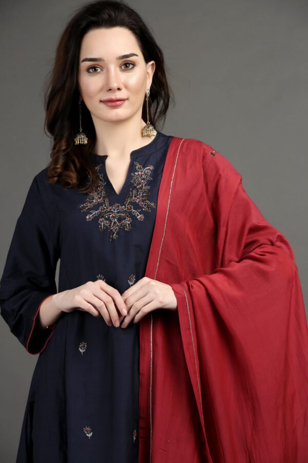 Red Cotton Silk Hand Embroidered Organza Dupatta