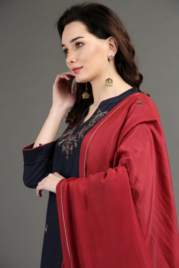 Red Cotton Silk Hand Embroidered Organza Dupatta