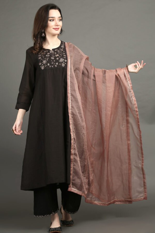 Delicate Zardozi Hand Embroidered Lined A Line Kurta With Zardozi Hand Embroidered Adjustable Waist Pants And Dupatta(Set Of 3)