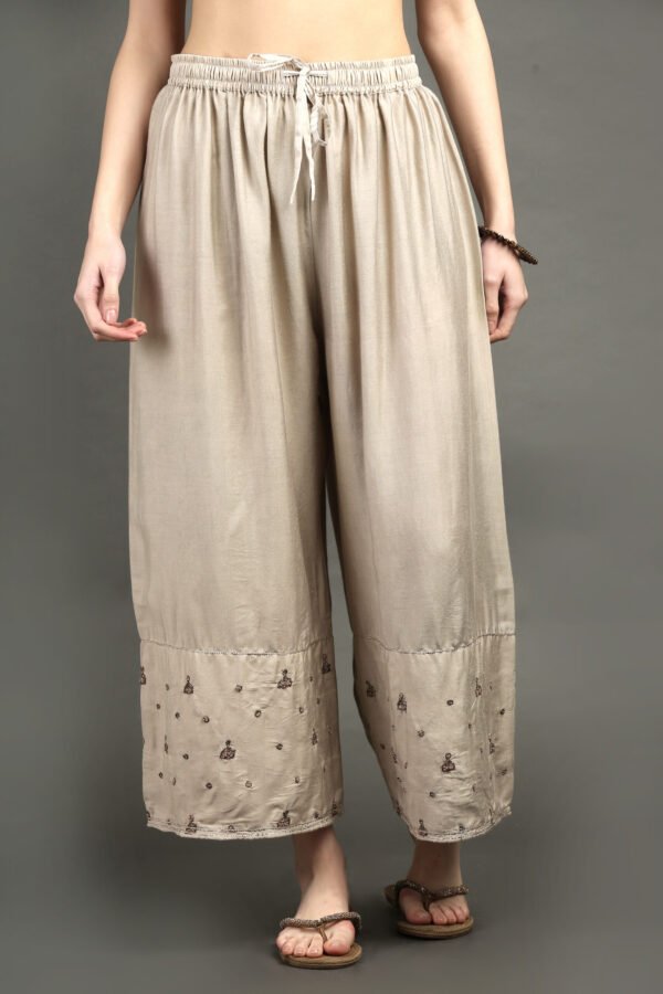 Delicate Hand Embroidered Silk Chanderi A Line Kurta With Beige Hand Embroidered Cotton Silk Farshi (Set Of 2)