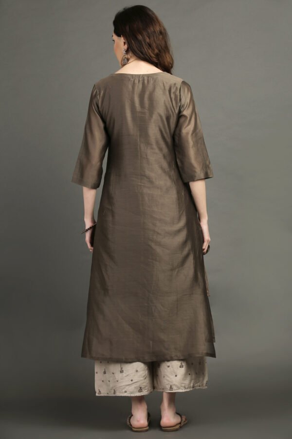 Delicate Hand Embroidered Silk Chanderi A Line Kurta With Beige Hand Embroidered Cotton Silk Farshi (Set Of 2)