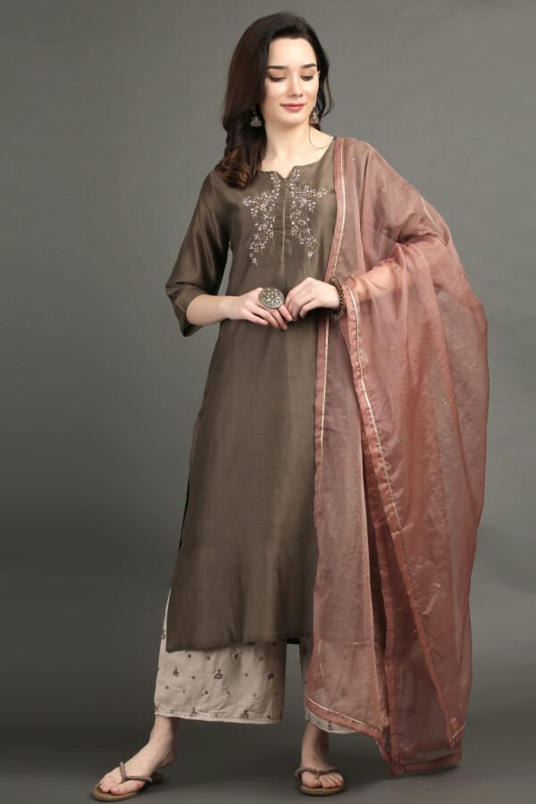 Delicate Zardozi Hand Embroidered Cotton Silk Lilac A Line Kurta