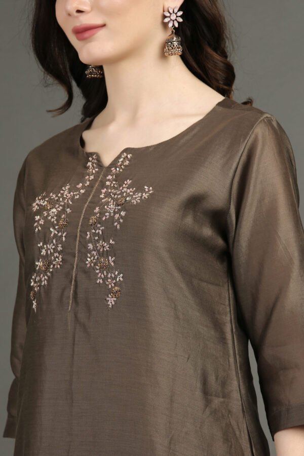 Delicate Zardozi Hand Embroidered Cotton Silk Lilac A Line Kurta