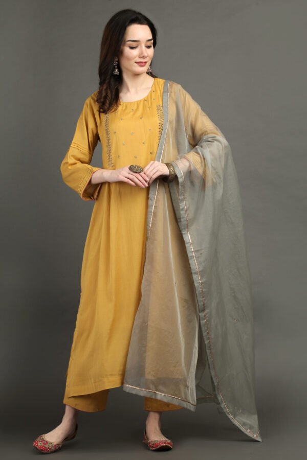 Lively Yellow Hand Embroidered A Line Kurta