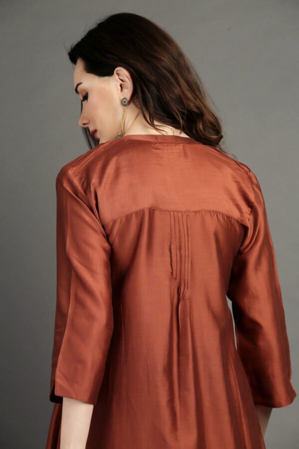 Rust Hand Embroidered Kurta With Pintuck Detail