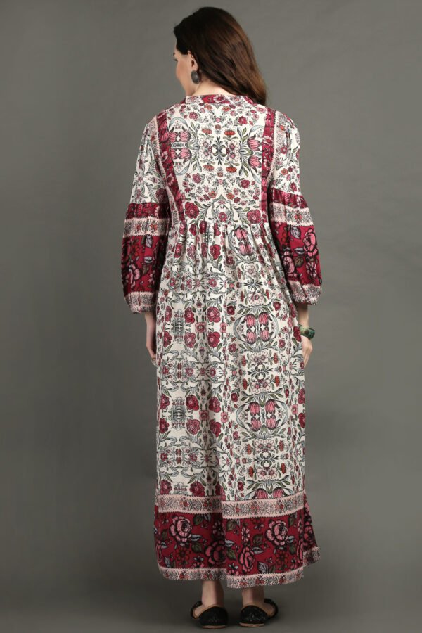 IMG_1110 Raspberry/ Off White Printed Bohemian Dress