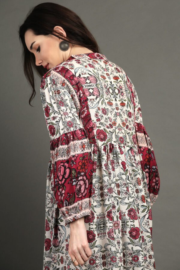 IMG_1111 Raspberry/ Off White Printed Bohemian Dress