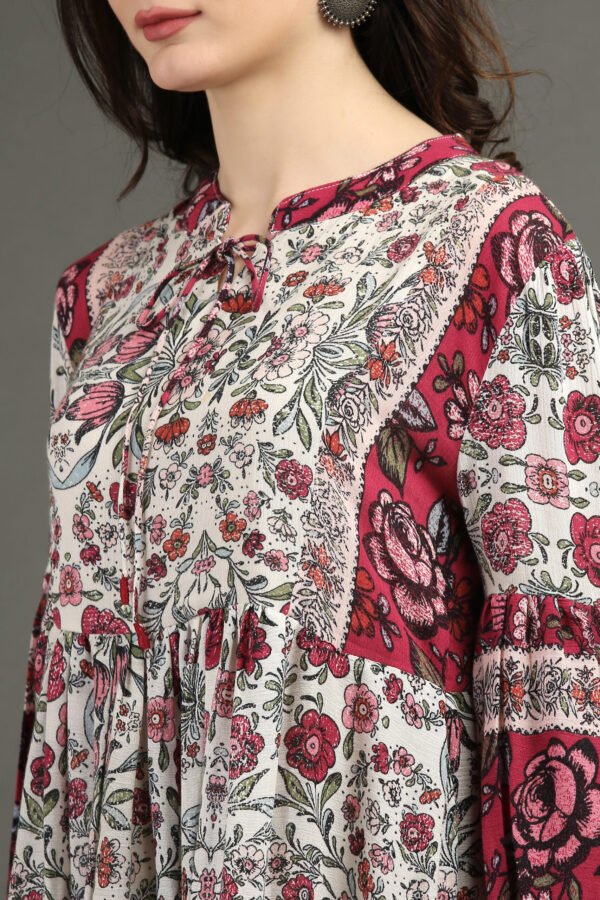 IMG_1125 Raspberry/ Off White Printed Bohemian Dress