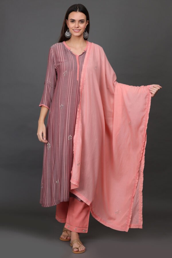 CORAL COTTON SILK HAND EMBROIDERED DUPATTA