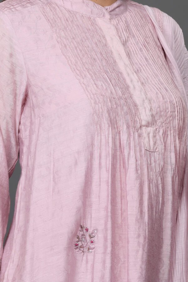 JACQUARD HAND EMBROIDERED A LINE KURTA, PANT & DUPATTA(Set of 3)