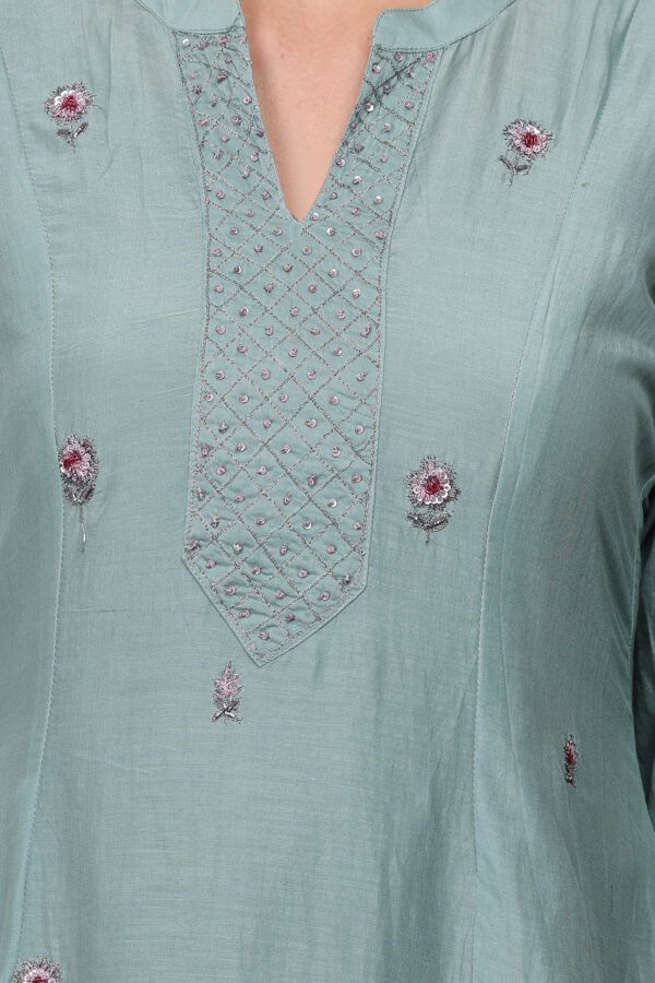 COTTON SILK HAND EMBROIDERED A LINE KURTA 
