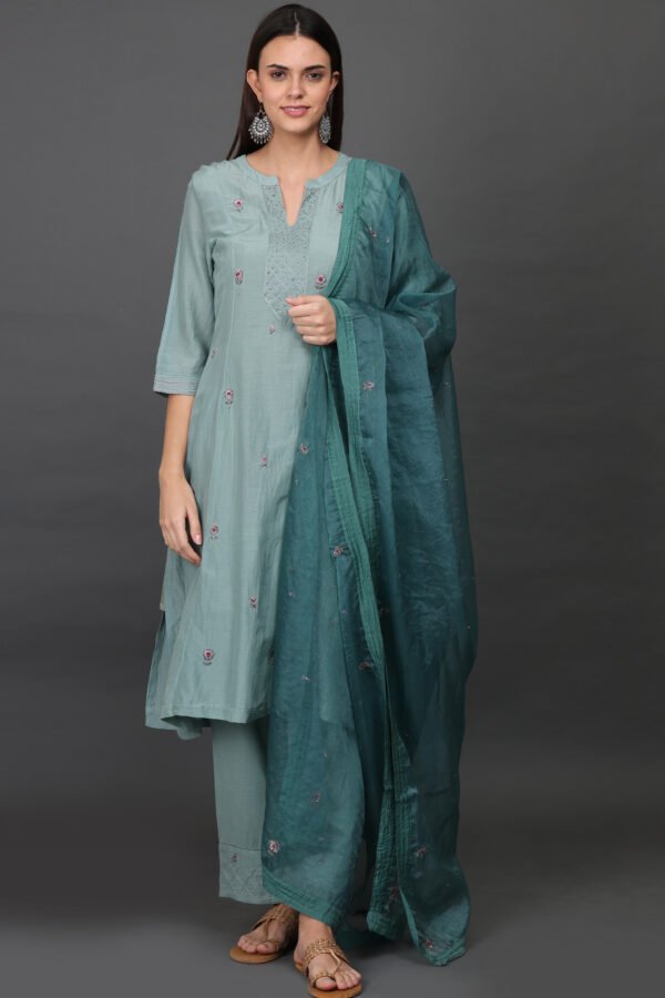 COTTON SILK HAND EMBROIDERED A LINE KURTA 