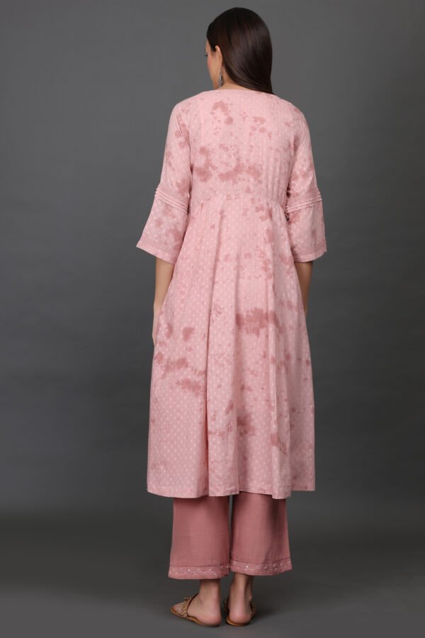 Cotton dobby delicate aari/zardozi hand embroidered tied dye kurta with pintucks detailing, PANT & DUPATTA (SET of 3)