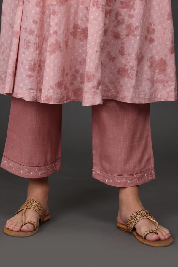 Cotton dobby delicate aari/zardozi hand embroidered tied dye kurta with pintucks detailing, PANT & DUPATTA (SET of 3)