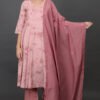 Cotton dobby delicate aari/zardozi hand embroidered tied dye kurta with pintucks detailing, PANT & DUPATTA (SET of 3)