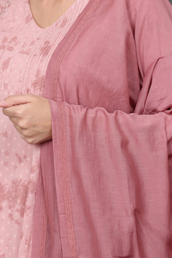 Cotton dobby delicate aari/zardozi hand embroidered tied dye kurta with pintucks detailing, PANT & DUPATTA (SET of 3)