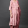 Cotton dobby delicate aari/zardozi hand embroidered tied dye kurta with pintucks detailing, PANT & DUPATTA (SET of 3)
