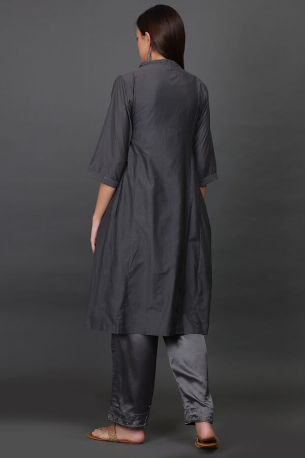 Silk hand zardozi hand embroidered kurta with pockets, Dupatta & (Pants set of 3)