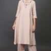 0G3A9564 COTON LINEN V NECK HAND EMBROIDERED A LINE KURTA