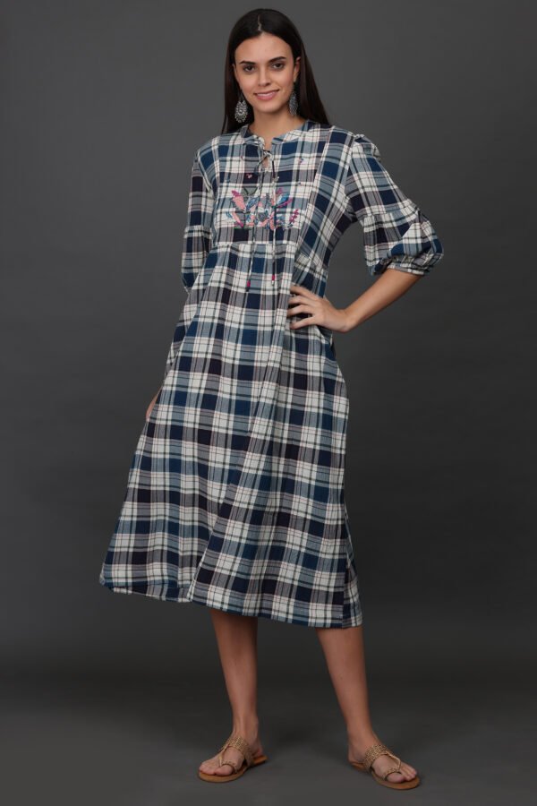 HAND EMBROIDERED CHECKERED  DRESS
