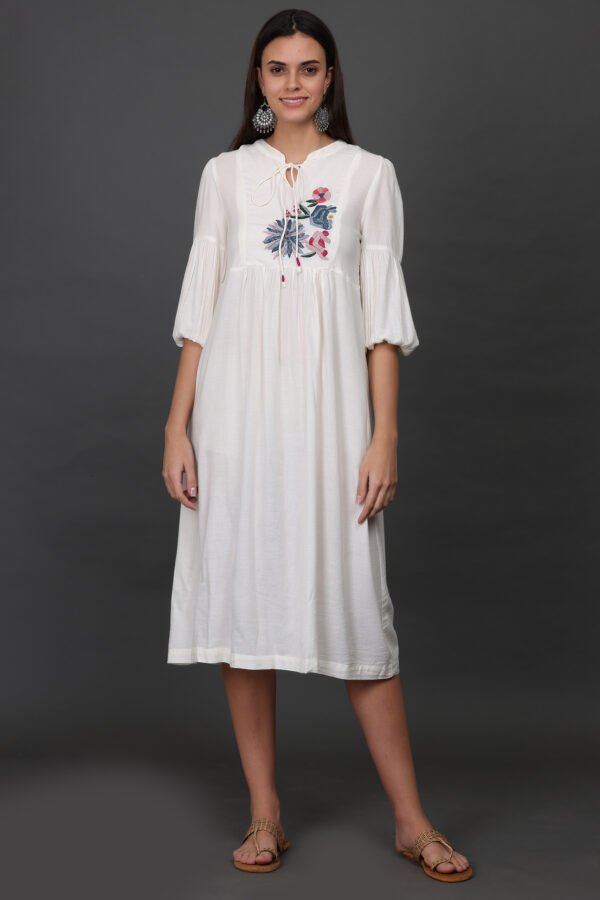 TWILL HAND EMBROIDERED CHECKERED  DRESS